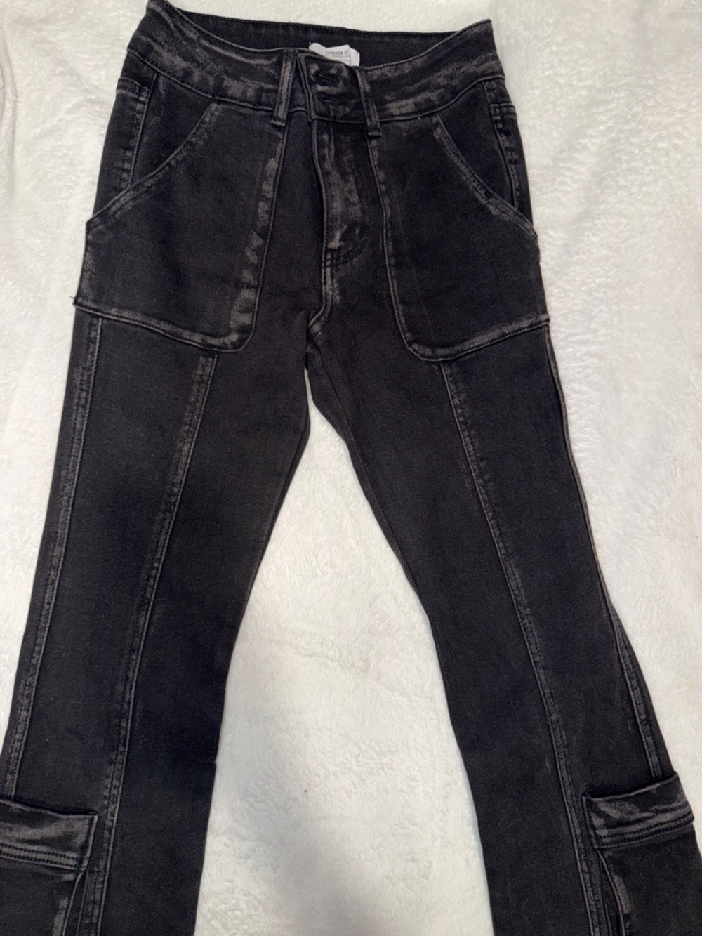 Forever 21 Men's Black Straight Jeans with Cargo Pockets